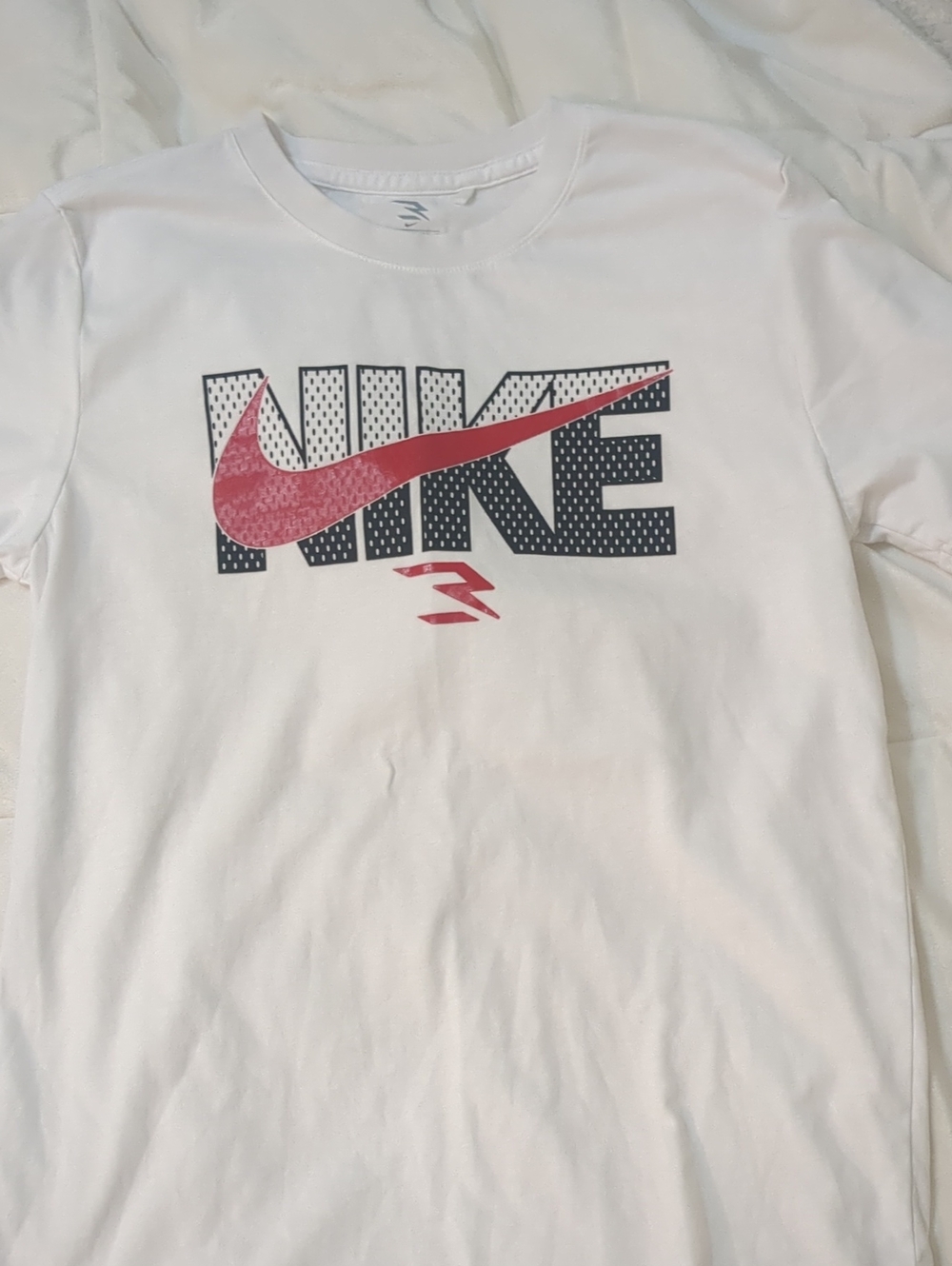 Nike Boy's White Short Sleeve Tee with Black Logo and Red Swoosh